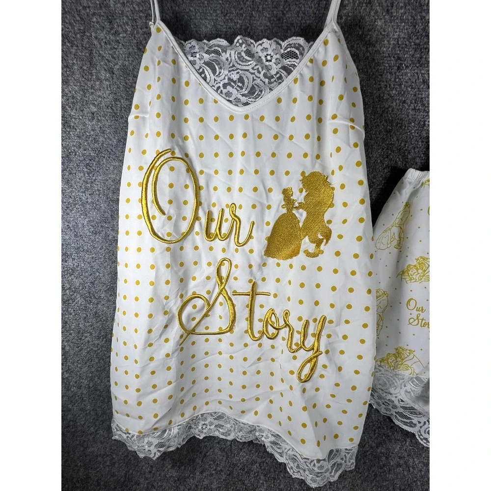 Disney Princess Beauty and the Beast PJammy Satin Pajama Set White Gold Lace - Picture 2 of 14